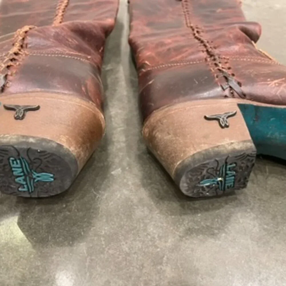 Lane Plain Jane Braided Round Toe Pull On Cowboy Womens Brown Boots Size 6.5 - Picture 8 of 11